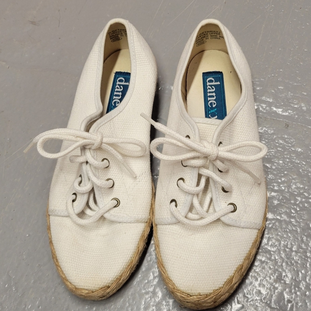 Danexx White Canvas Sneakers With Wicker Trim - Size 6.5